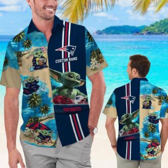 Trending 2025 Patriots Hawaiian Shirt - Baby Yoda Tropical Aloha NFL Short Sleeve for Fans