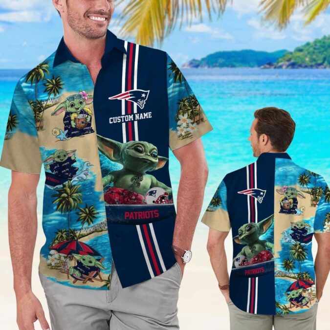 Trending 2025 Patriots Hawaiian Shirt - Baby Yoda Tropical Aloha NFL Short Sleeve for Fans