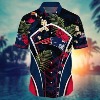 Tropical NFL New England Patriots Hawaiian Shirt with Hibiscus & Toucan for Game Day & Beach