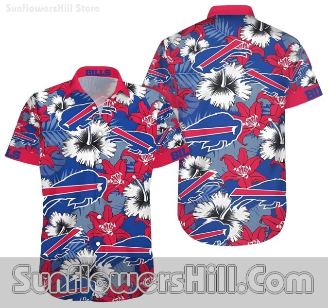 Buffalo Bills Blue and White Hibiscus Shirt for Game Day and Vacation Looks