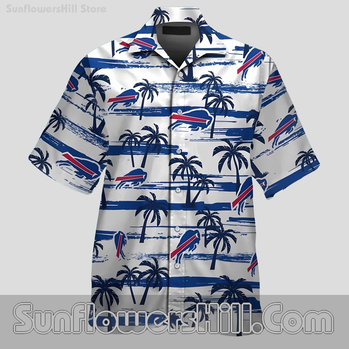 Buffalo Bills Palm Tree Button Up Shirt for Summer Beach Trips and Tailgate Days