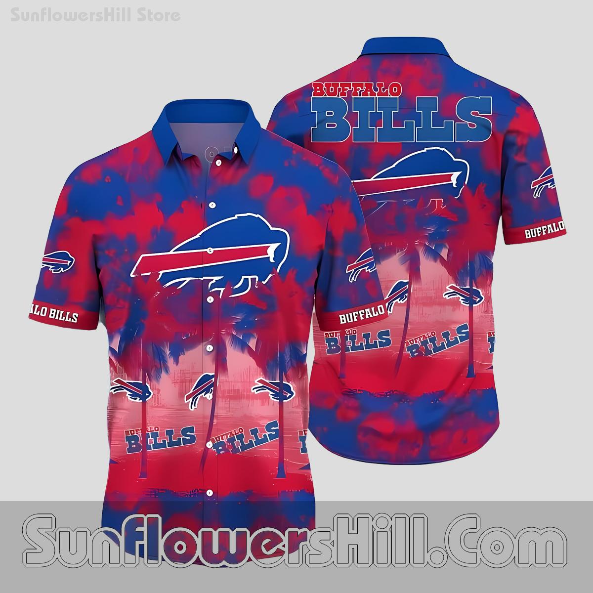 Buffalo Bills Palm Tree Print Casual Shirt for Summer BBQ