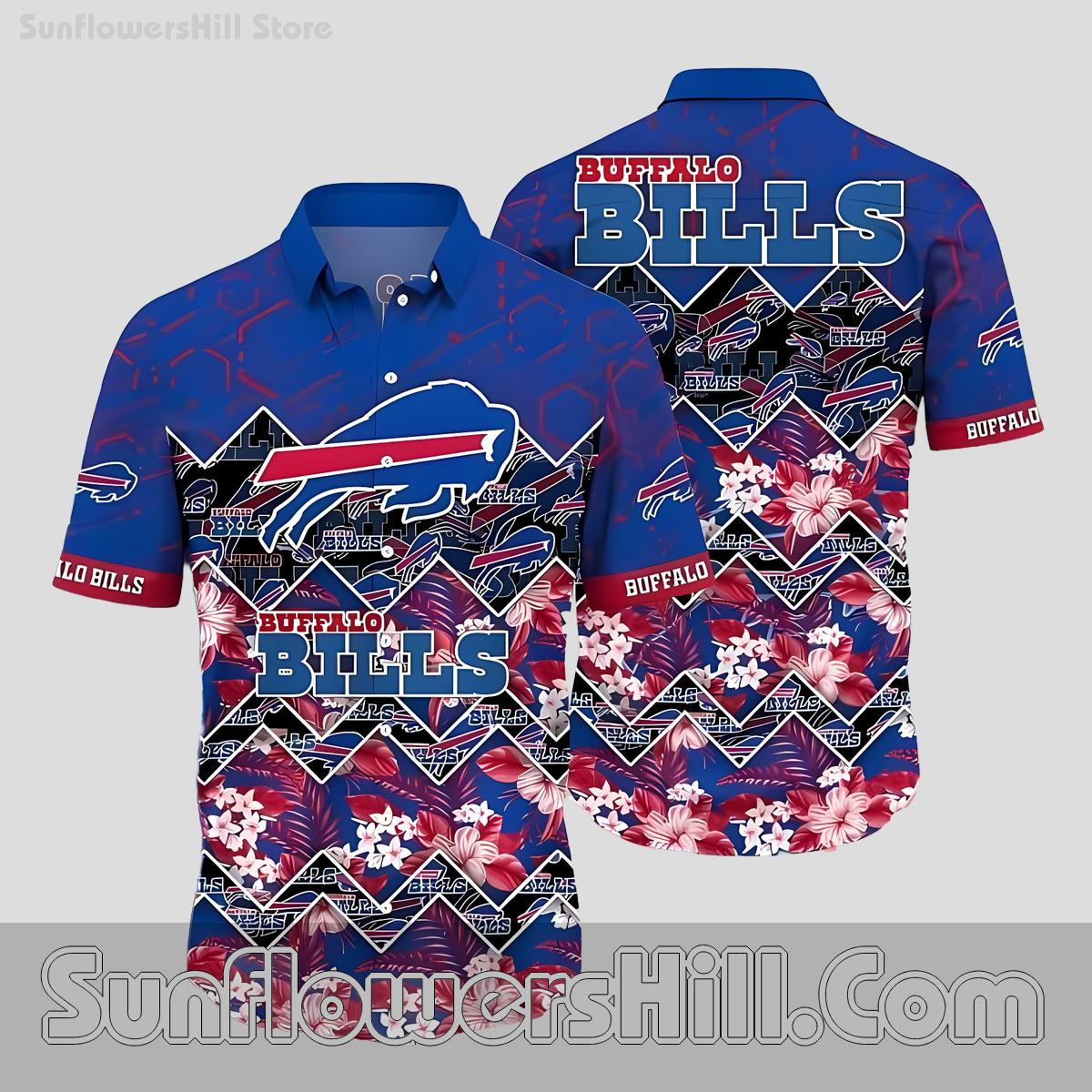Buffalo Bills Red and Blue Pattern Casual Shirt for Unisex Vacation Style