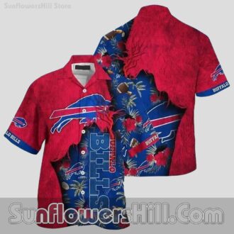 Buffalo Bills Red Ripped Layer Button Up Shirt for Summer Tailgate Fans