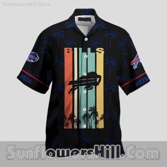 Buffalo Bills Retro Sunset Button Up Shirt for Beach Trips and Summer Tailgates