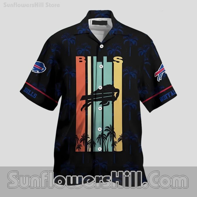Buffalo Bills Retro Sunset Button Up Shirt for Beach Trips and Summer Tailgates