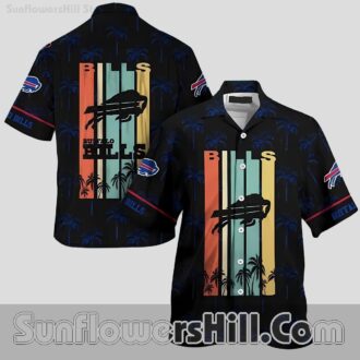 Buffalo Bills Retro Sunset Button Up Shirt for Beach Trips and Summer Tailgates