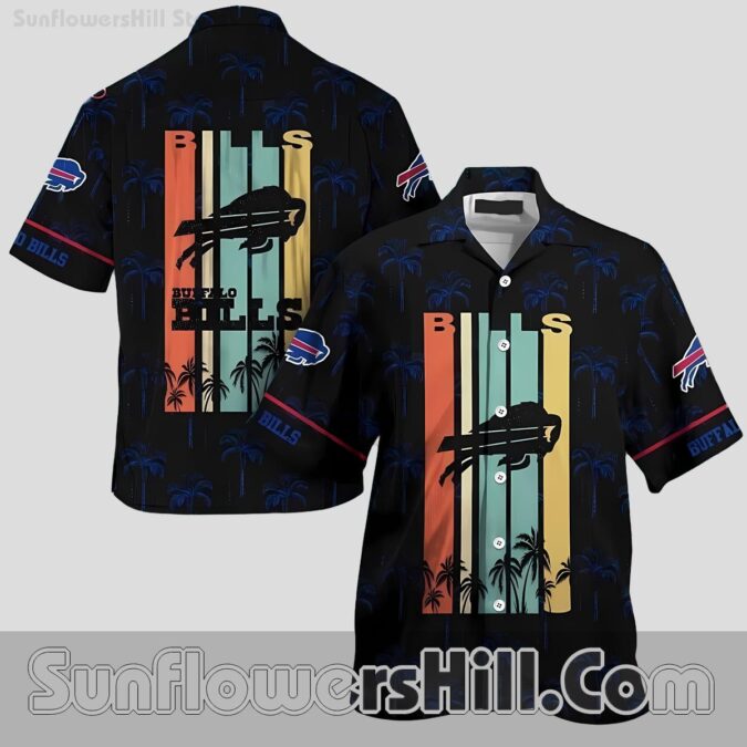 Buffalo Bills Retro Sunset Button Up Shirt for Beach Trips and Summer Tailgates