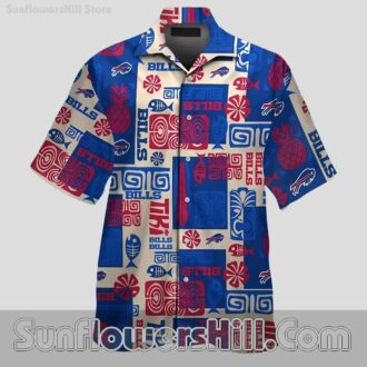 Buffalo Bills Retro Tiki Print Hawaiian Shirt for Beach Parties and Game Day Fun