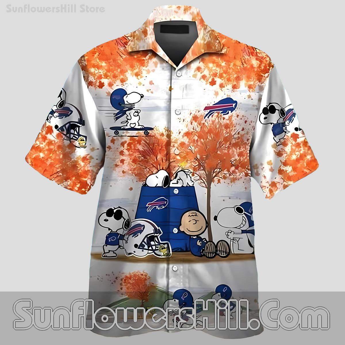 Buffalo Bills Short Sleeve Shirt with Peanuts Design for Thanksgiving and Tailgate Vibes