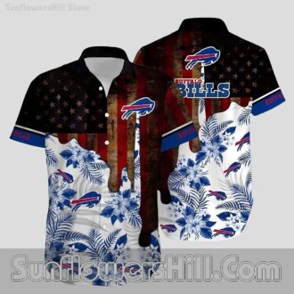 Buffalo Bills Vintage Flag Button Up Shirt for Fourth of July Tailgate Style