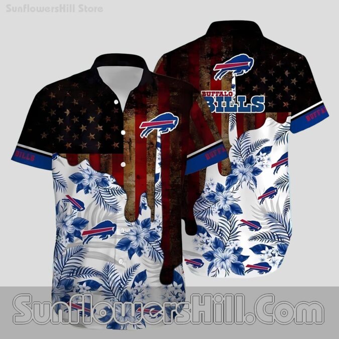 Buffalo Bills Vintage Flag Button Up Shirt for Fourth of July Tailgate Style