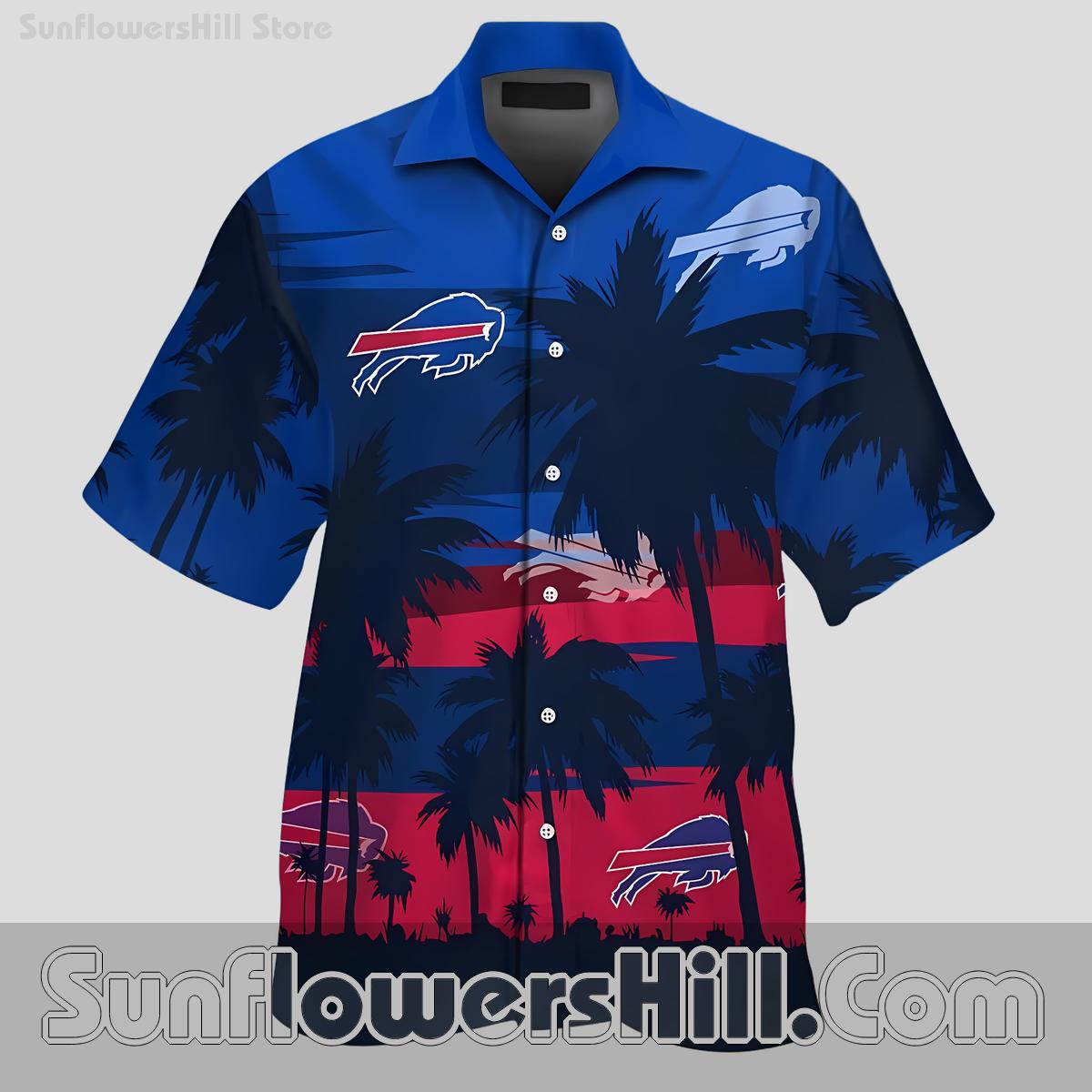 Buffalo Bills Red Blue Palm Sunset Hawaiian Shirt for Game Day Vibes