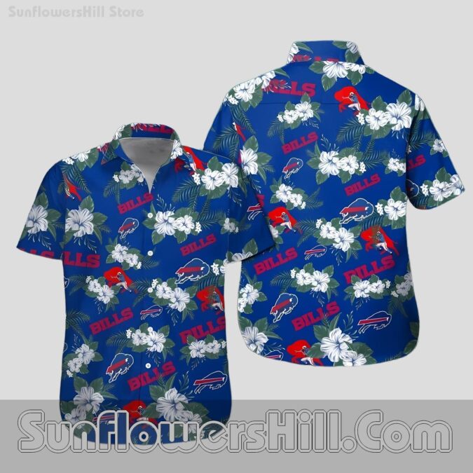 Buffalo Bills White Hibiscus Flowers Print Casual Shirt for BBQ Parties