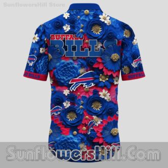 Buffalo Bills 3D Flower Rose Bloom Casual Shirt for Beach Trips and Casual Fridays