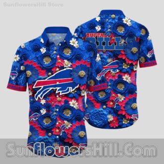 Buffalo Bills 3D Flower Rose Bloom Casual Shirt for Beach Trips and Casual Fridays