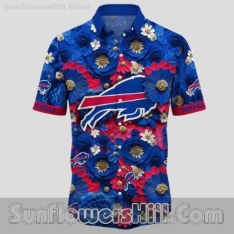 Buffalo Bills 3D Flower Rose Bloom Casual Shirt for Beach Trips and Casual Fridays