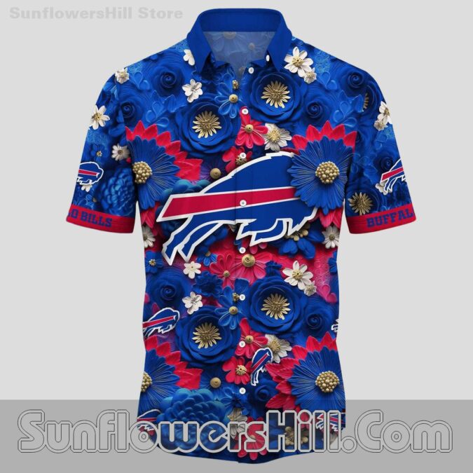 Buffalo Bills 3D Flower Rose Bloom Casual Shirt for Beach Trips and Casual Fridays