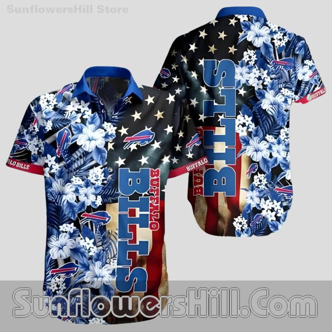 Buffalo Bills American Flag Floral Casual Shirt for Summer BBQ