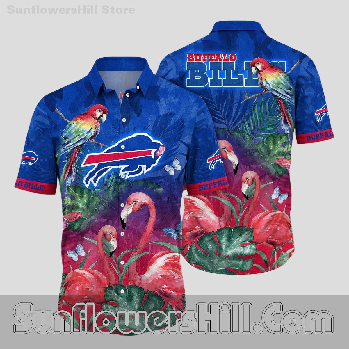 Buffalo Bills Bird Flamingo Red Flower Aloha Shirt for Backyard Tailgates