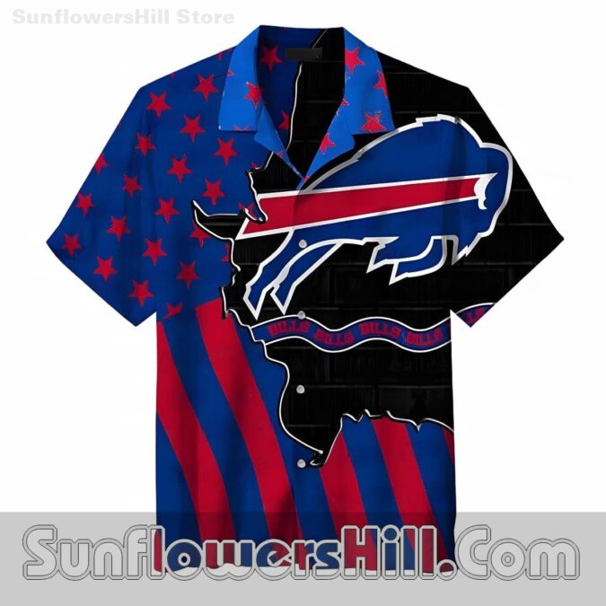 Buffalo Bills Bold Flag Print Short Sleeve Shirt for Summer Weekends