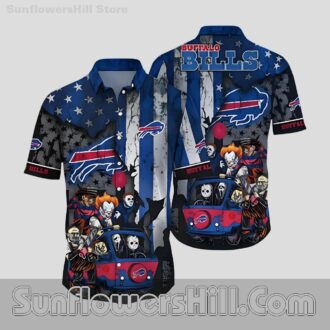 Buffalo Bills Halloween Horror Cartoon Button Up Shirt