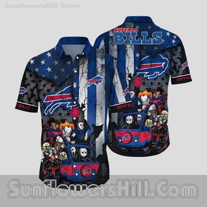 Buffalo Bills Halloween Horror Cartoon Button Up Shirt