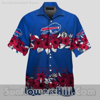 Buffalo Bills Hibiscus Floral Stripe Blue Short Sleeve Shirt for Husband Gift