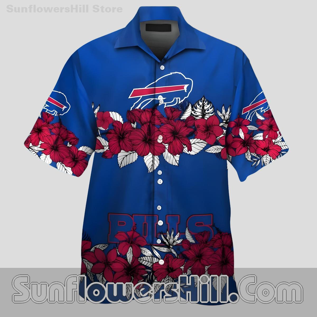 Buffalo Bills Hibiscus Floral Stripe Blue Short Sleeve Shirt for Husband Gift