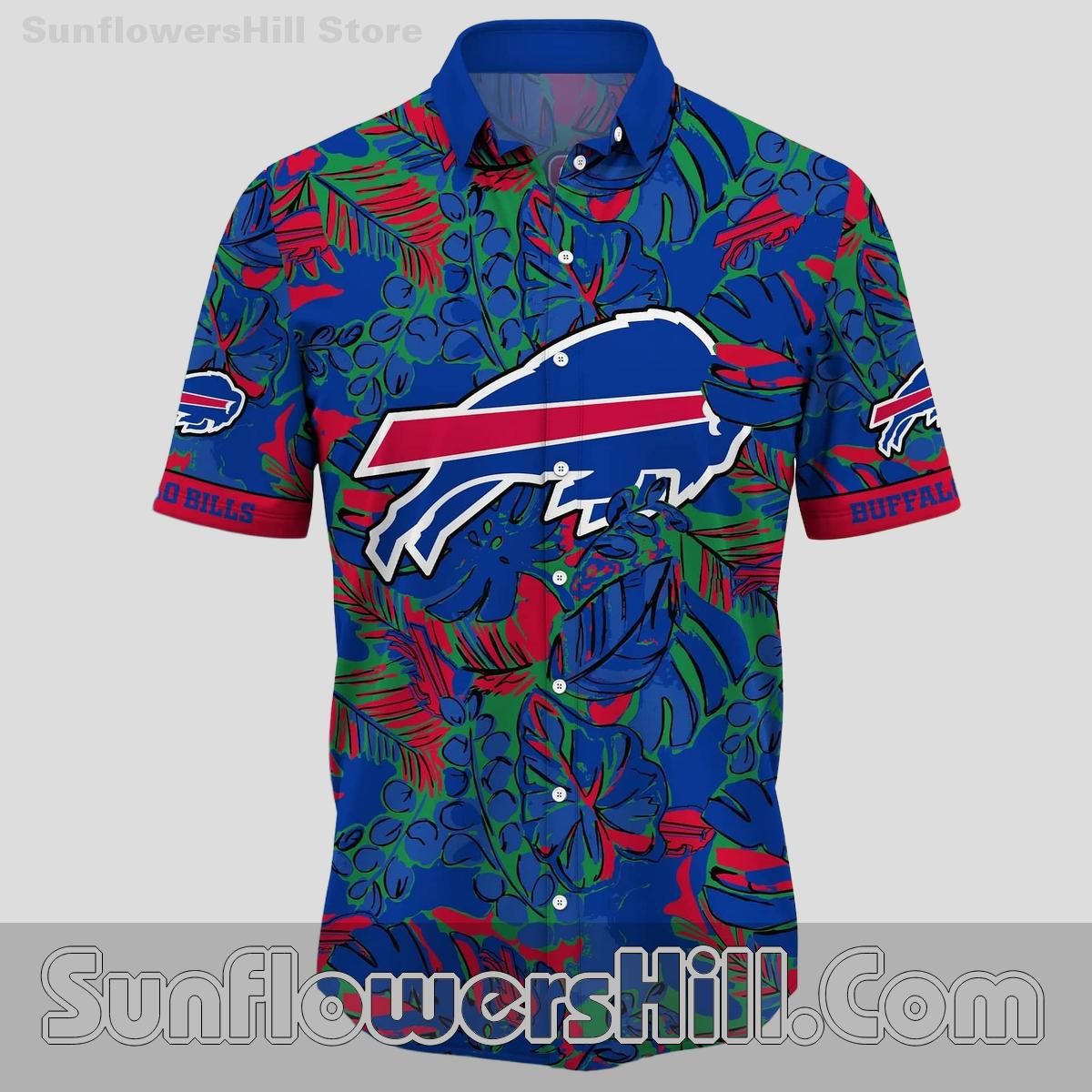 Buffalo Bills Leafy Blue Hawaiian Shirt for Beach Trips and Tailgates