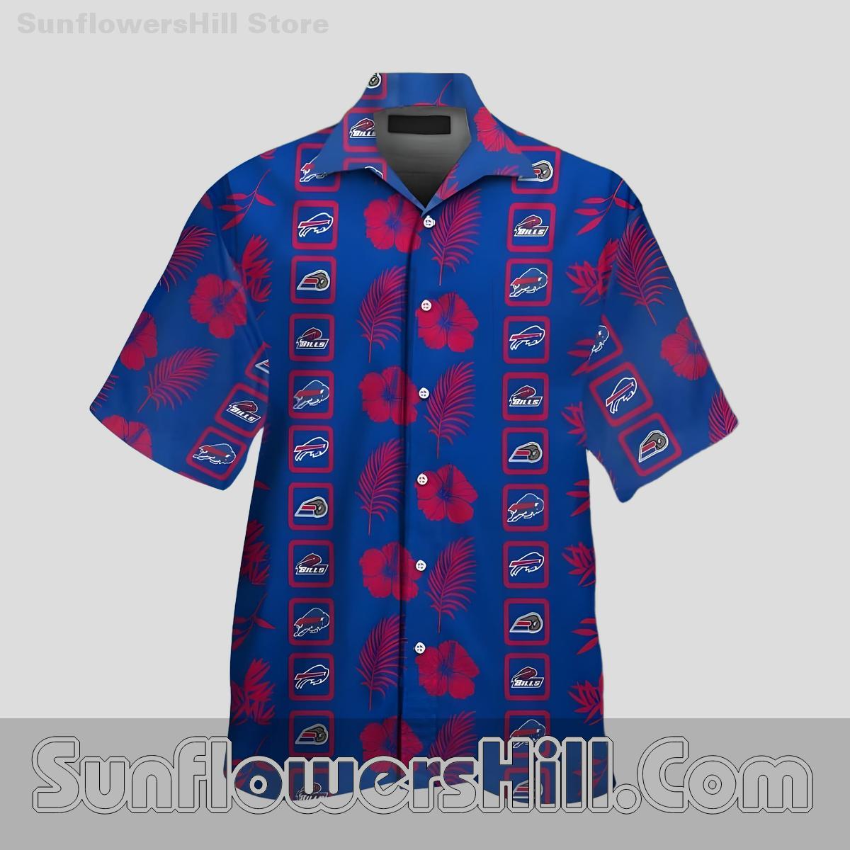 Buffalo Bills Logo and Tropical Palm Pattern Aloha Summer Shirt for Tailgate Party