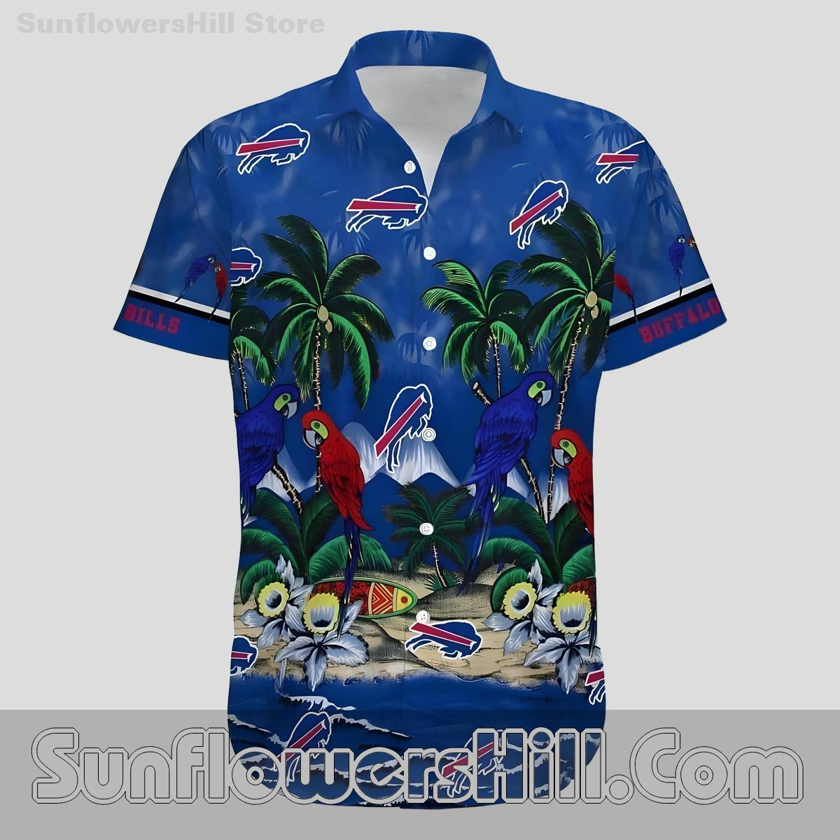 Buffalo Bills Macaw Palm Button Up Shirt for Vacation Dad and Game Day Outfit