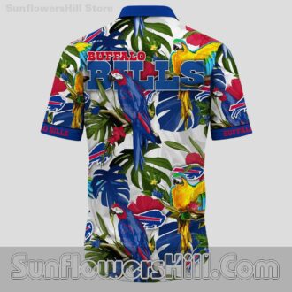 Buffalo Bills Parrot Print Macaw Tropical Button Up Shirt for Backyard BBQs and Fans