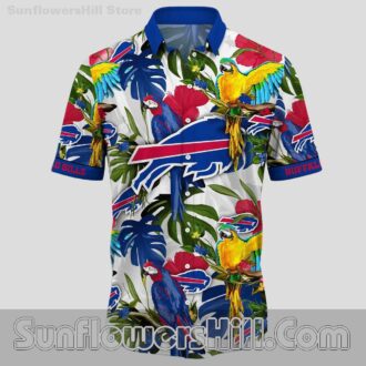 Buffalo Bills Parrot Print Macaw Tropical Button Up Shirt for Backyard BBQs and Fans