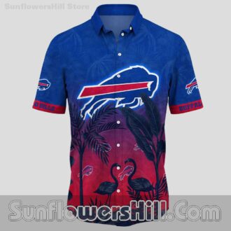 Buffalo Bills Red Blue Flamingo Palm Print Casual Shirt for Summer Tailgates