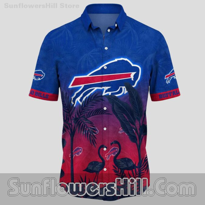 Buffalo Bills Red Blue Flamingo Palm Print Casual Shirt for Summer Tailgates