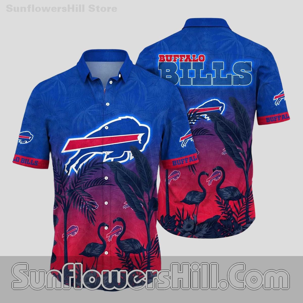Buffalo Bills Red Blue Flamingo Palm Print Casual Shirt for Summer Tailgates
