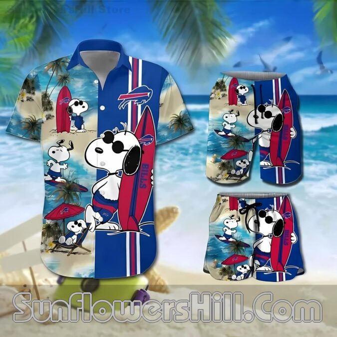 Buffalo Bills Retro Snoopy Surfboard Short Sleeve Shirt for Game Day Fans