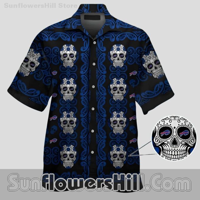 Buffalo Bills Shadow Skull Button Up Shirt for Football Lovers