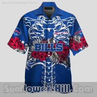 Buffalo Bills Skeleton Hibiscus Navy Short Sleeve Casual Shirt for Game Day Fans