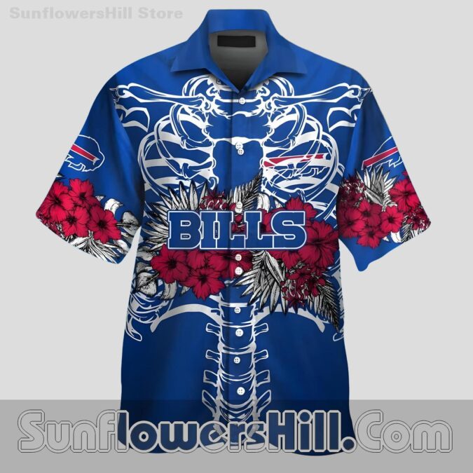 Buffalo Bills Skeleton Hibiscus Navy Short Sleeve Casual Shirt for Game Day Fans