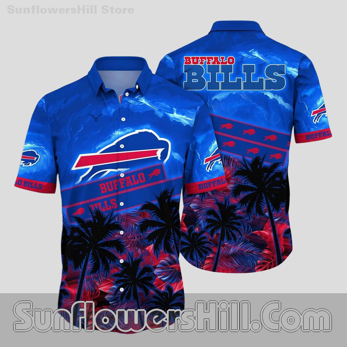 Buffalo Bills Sky Blue Tropical Button Up Shirt for Backyard BBQs and Casual Fans