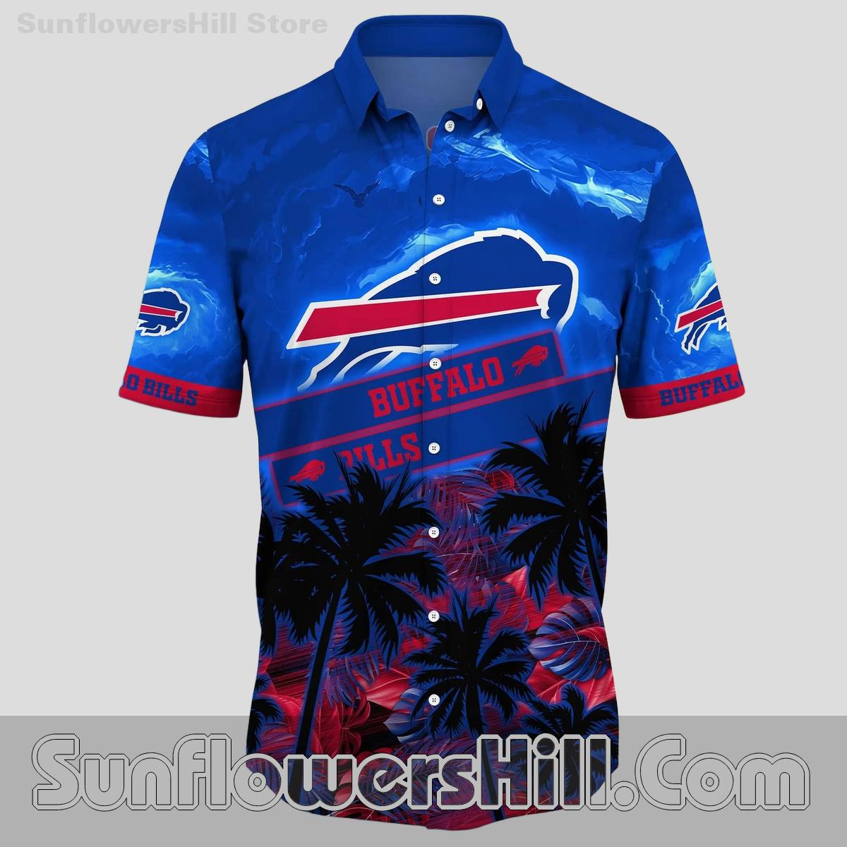 Buffalo Bills Sky Blue Tropical Button Up Shirt for Backyard BBQs and Casual Fans