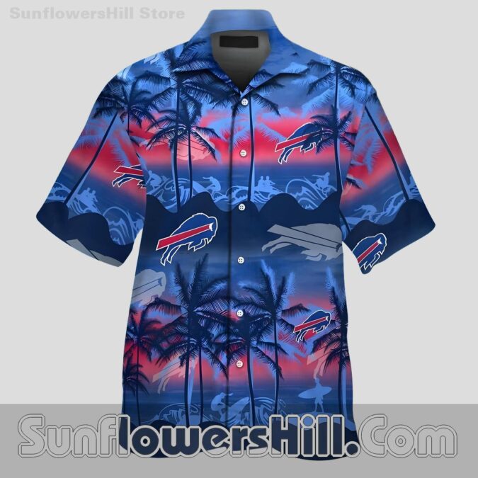 Buffalo Bills Sunset Palm Navy Wave Unisex Relaxed Shirt for Beach Trip Fans