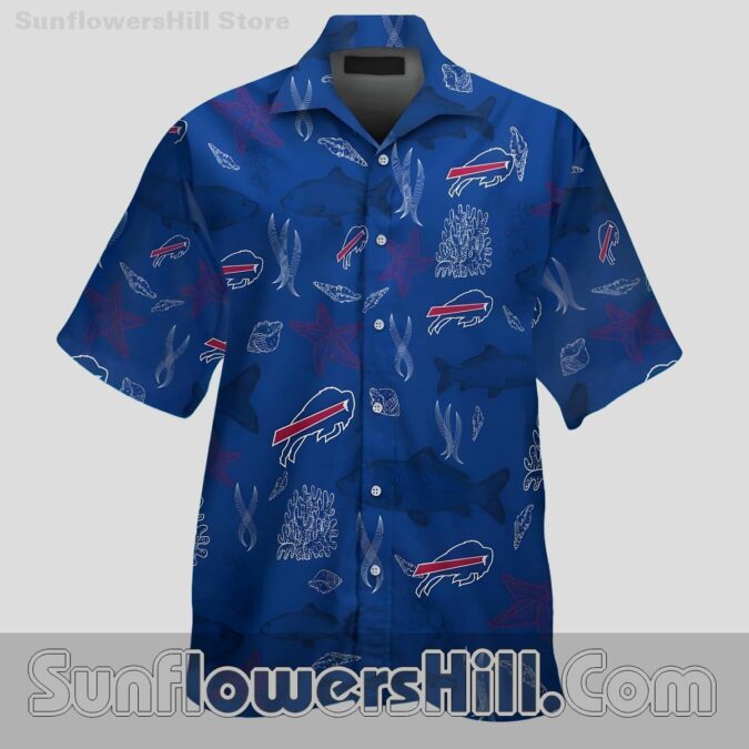 Exclusive Buffalo Bills Short Sleeve Tropical Hawaiian Button Up Shirt