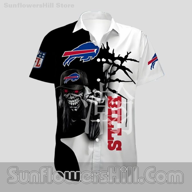 Unique Buffalo Bills Iron Maiden Skull Short Sleeve Shirt for Rock Fans and Game Day