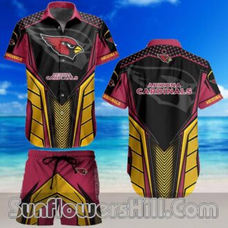 Arizona Cardinals Black Gold Bold Armor Style Hawaiian Shirt for NFL Fans