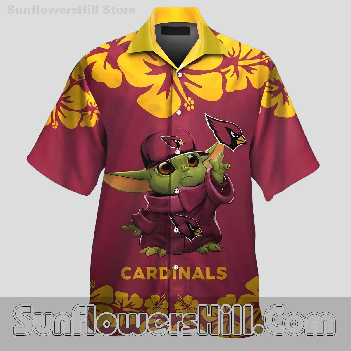 Arizona Cardinals Aloha Shirt with Baby Yoda for BBQ and Beach