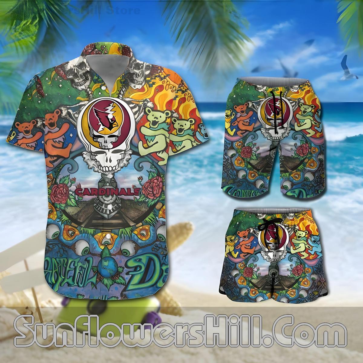 Arizona Cardinals Grateful Bear Hawaiian Shirt for Beach Party Fans