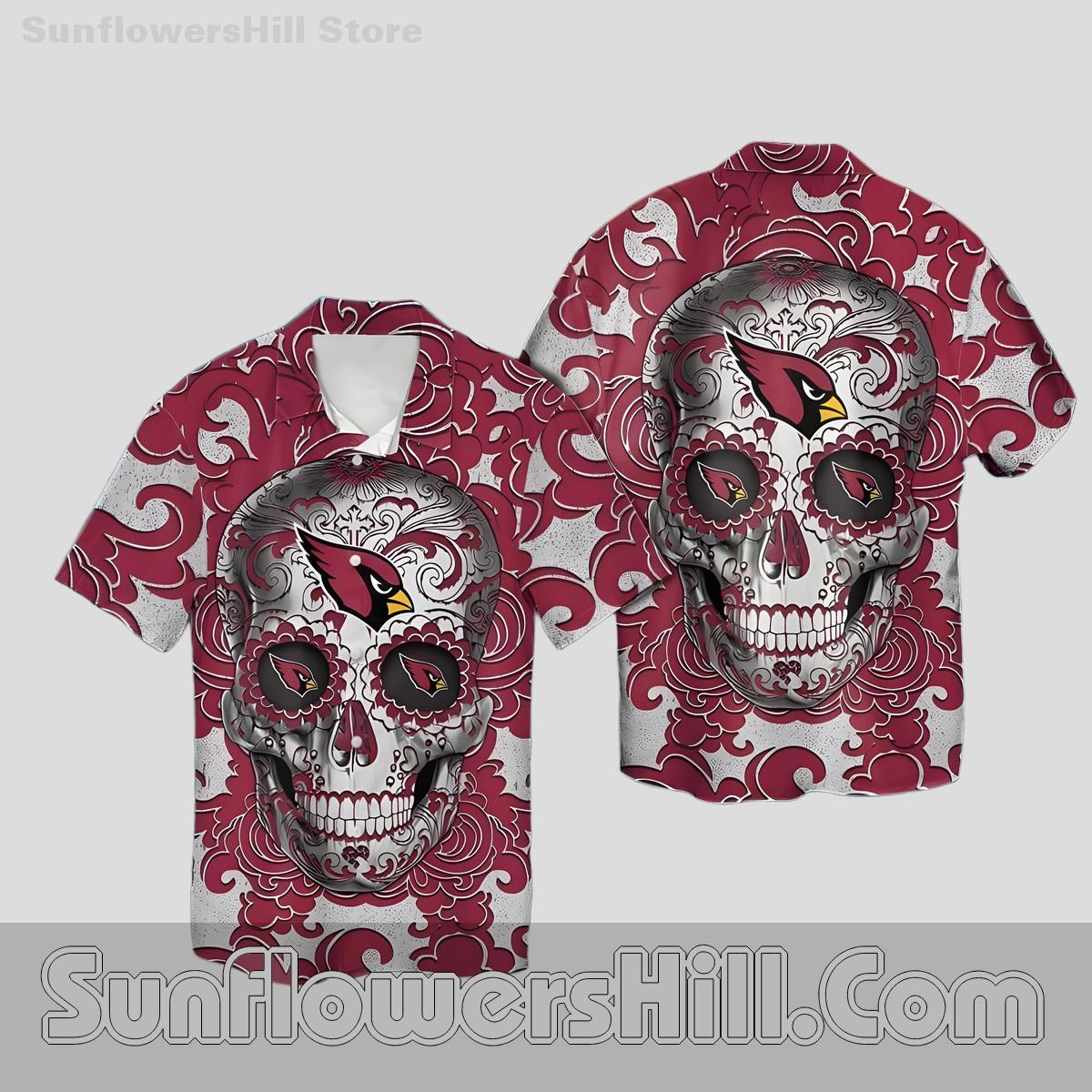 Arizona Cardinals Red Sugar Skull Button Up Shirt for Unisex Fan Outfits